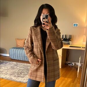 {{a&f}} Camel Plaid Wool Blend Blazer Coat